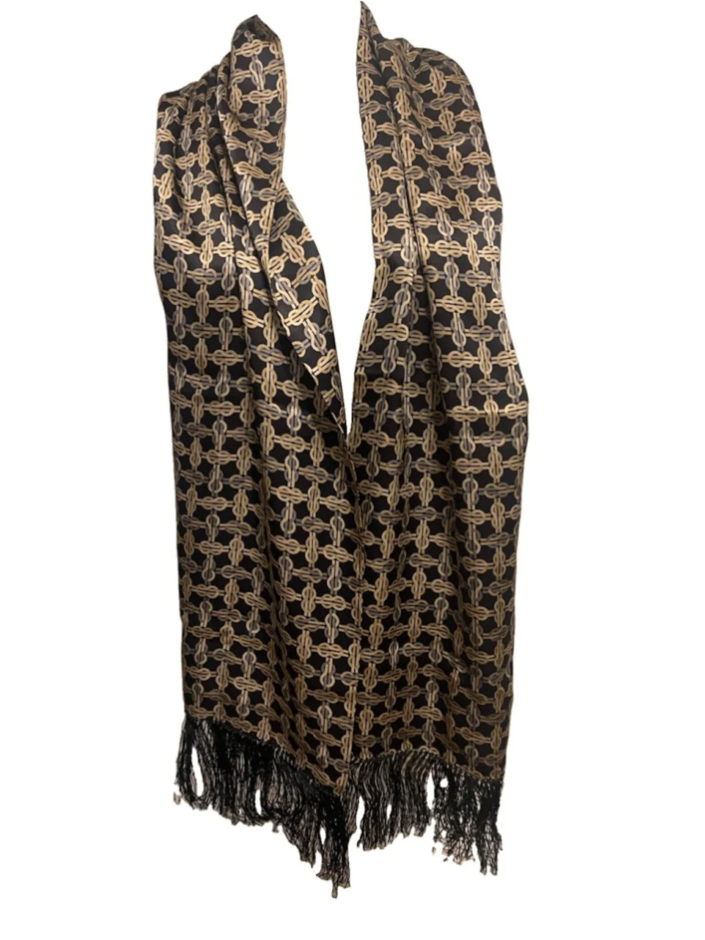 Vintage J & X 100% Silk Tassel Scarf